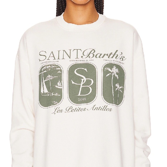 $300 WeWoreWhat Wellness Club ST BARTHS Sweatshirt White Green Small NWT - Picture 2 of 6